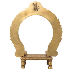 Brass Chowki with Prabhavali – Temple Deity Stand Singhasan Bajot for Idol | Peetha with Arch for Puja Mandir, Poja Aasan for God, Brass Deity Platform, Gold, 14.5 Inch, 1 Piece