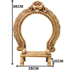 Brass Chowki with Prabhavali – Temple Deity Stand Singhasan Bajot for Idol | Peetha with Arch for Puja Mandir, Poja Aasan for God, Brass Deity Platform, Gold, 14.5 Inch, 1 Piece