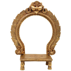 Brass Chowki with Prabhavali, Deity Singhasan Peetha Bajot for Mandir Pooja, Idol Aasan with Arch, Gold, 14.5 Inch, 1 Piece