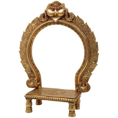Brass Chowki with Prabhavali, Deity Singhasan Peetha Bajot for Mandir Pooja, Idol Aasan with Arch, Gold, 14.5 Inch, 1 Piece