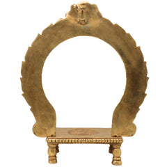 Brass Chowki with Prabhavali, Deity Singhasan Peetha Bajot for Mandir Pooja, Idol Aasan with Arch, Gold, 14.5 Inch, 1 Piece