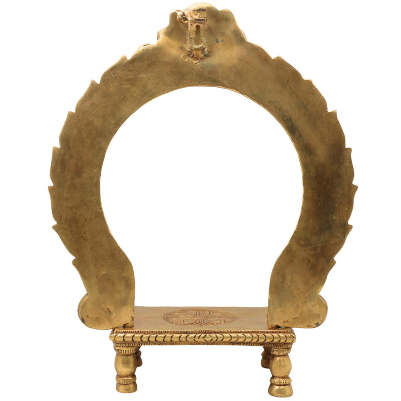 Brass Chowki with Prabhavali, Deity Singhasan Peetha Bajot for Mandir Pooja, Idol Aasan with Arch, Gold, 14.5 Inch, 1 Piece