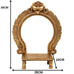 Brass Chowki with Prabhavali, Deity Singhasan Peetha Bajot for Mandir Pooja, Idol Aasan with Arch, Gold, 14.5 Inch, 1 Piece