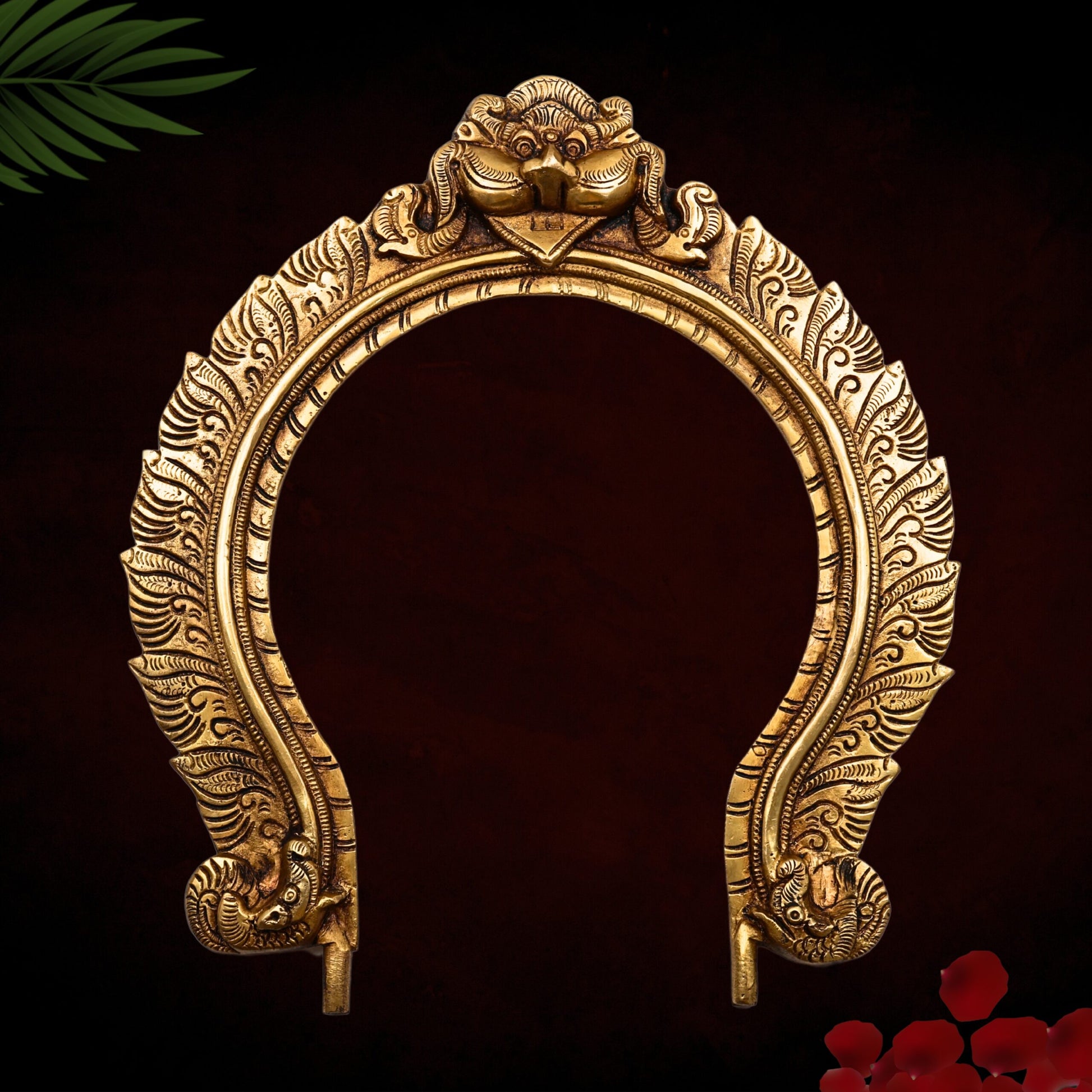 Bhunes Traditional Brass Prabhavali for Home Temple & Wall Decor – Decorative Arch Backdrop for God Idols | Handcrafted Deity Aura Frame, Gold, 13 Inch, 1 Piece
