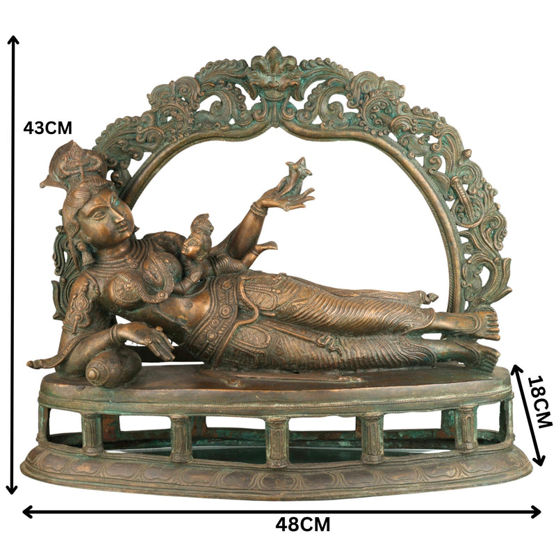 Bronze Feeding Yashoda with Baby Krishna Idol, Panchaloha Chola Art Bala Gopala, Kanha, Ladoo Gopal, Natkhat Krishna Temple Statue,Gold, 17 Inch, 1 Piece
