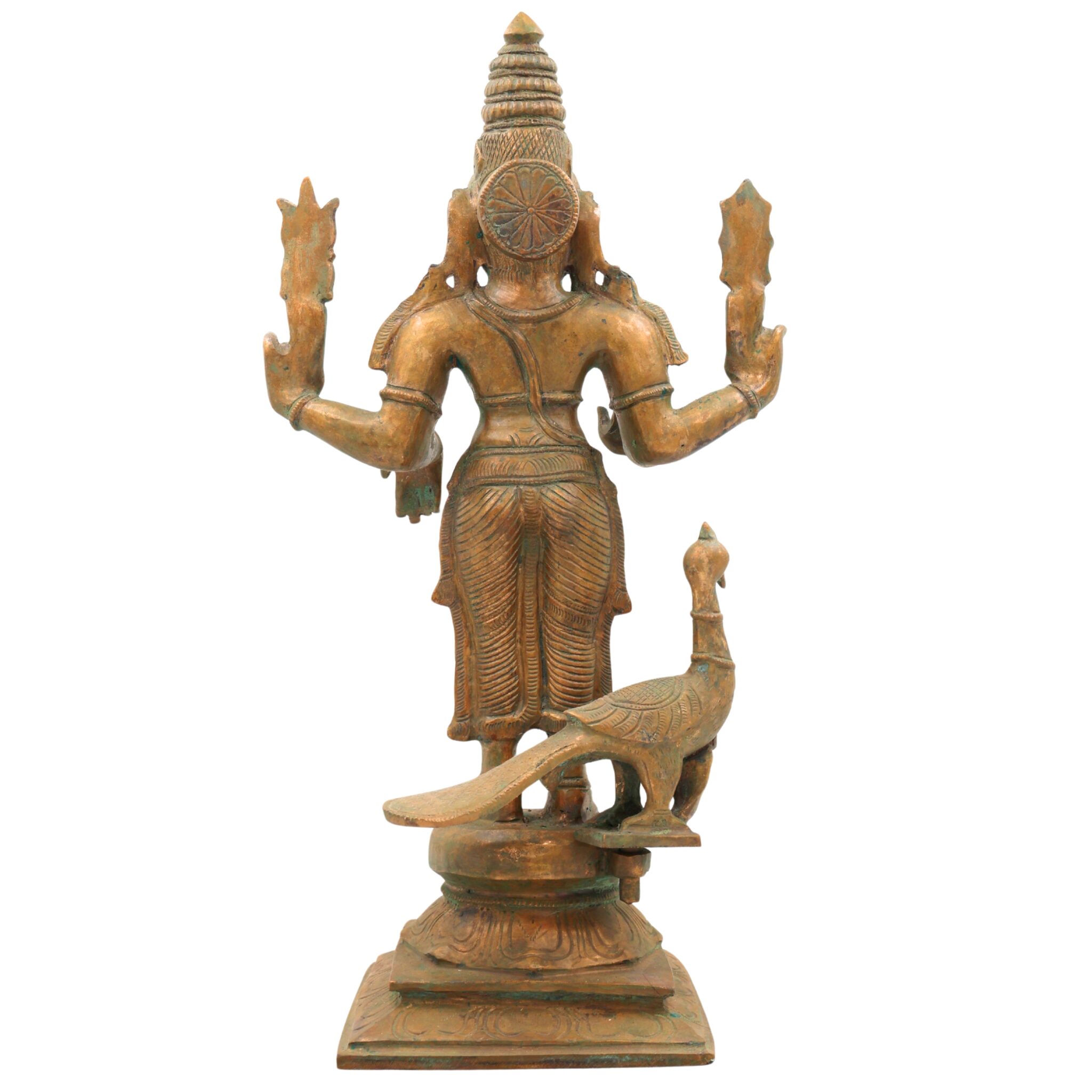 Panchaloha Bronze Murugan Idol – Handmade Subramanya | Kartikeya | Arumugan | Vel Murugan Sculpture for Pooja & Temple (41cm, 6.9 KG)Gold, 16.5 Inch, 1 Piece