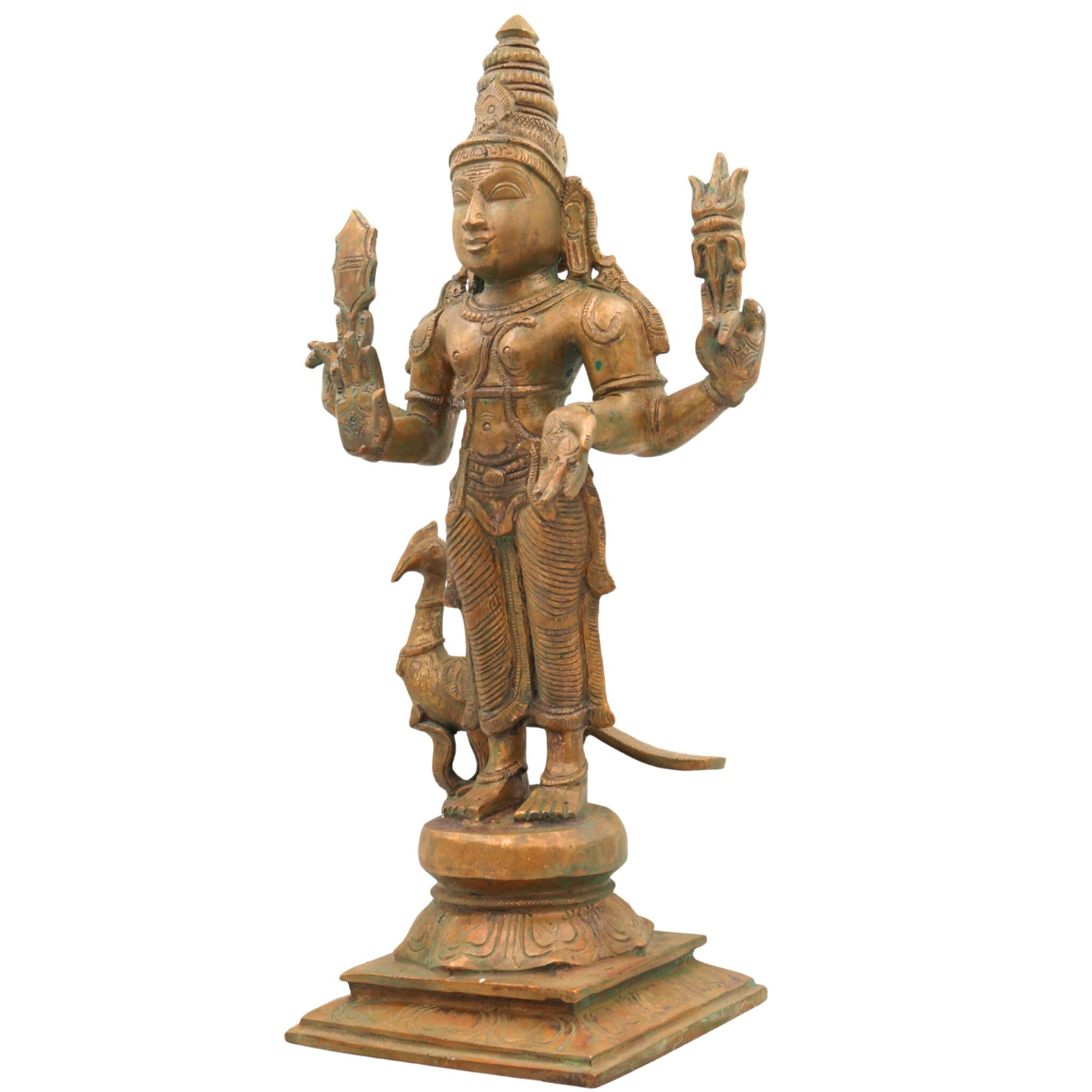 Panchaloha Bronze Murugan Idol – Handmade Subramanya | Kartikeya | Arumugan | Vel Murugan Sculpture for Pooja & Temple (41cm, 6.9 KG)Gold, 16.5 Inch, 1 Piece