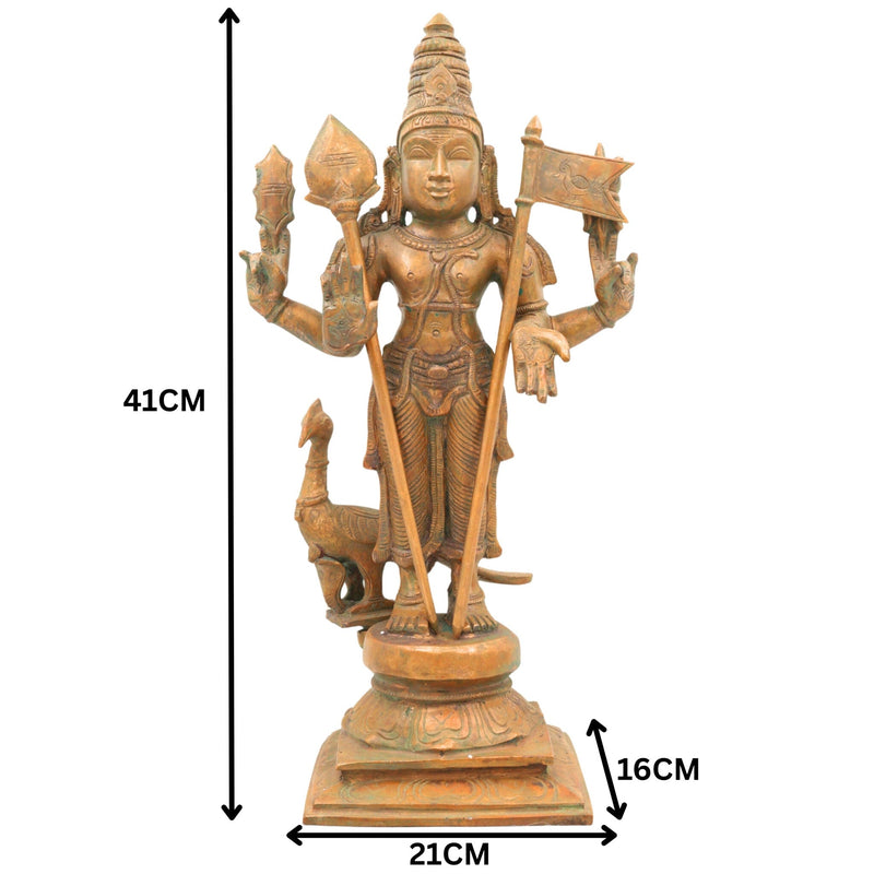Panchaloha Bronze Murugan Idol – Handmade Subramanya | Kartikeya | Arumugan | Vel Murugan Sculpture for Pooja & Temple (41cm, 6.9 KG)Gold, 16.5 Inch, 1 Piece