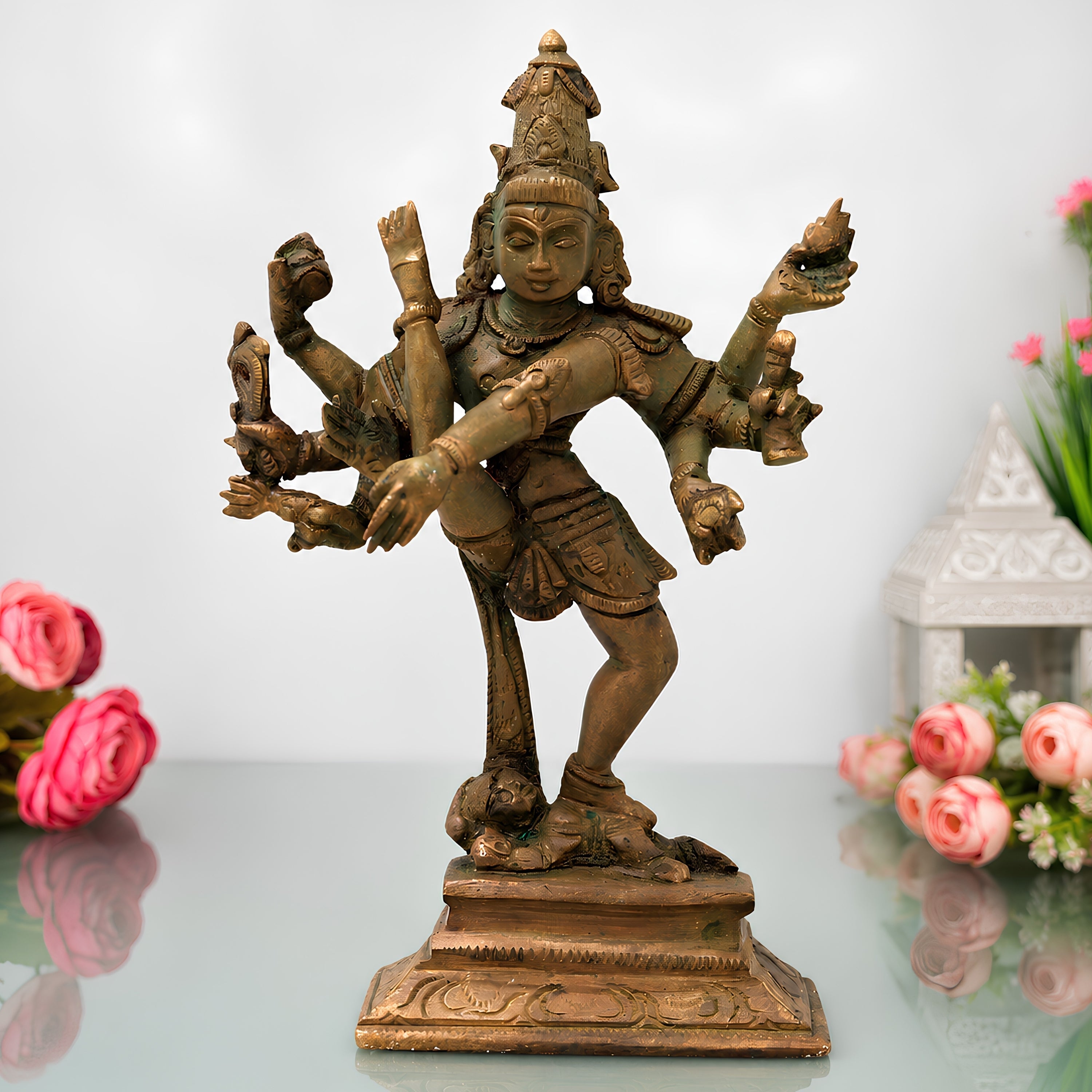 Handmade Panchaloha Nataraja Idol, Bronze Dancing Shiva Statue, Tandav Natraj Murti, Hindu God Decor, Temple Figurine, Shiva Tandava Idol, Brown, 6 Inch, 1 Piece