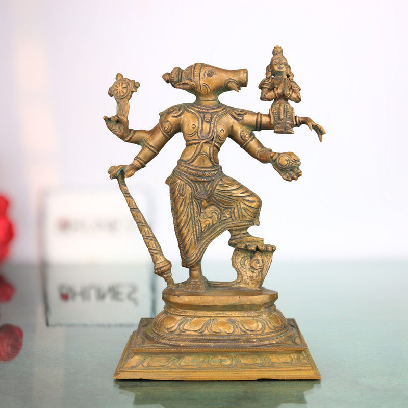 Handcrafted Bronze Panchaloha Varaha Swamy with Bhudevi Idol | Vishnu Varaha Murthy Perumal Bhu Varaha Moorthy Chola Art Sculpture for Temple & Home Decor,Gold, 9 Inch, 1 Piece