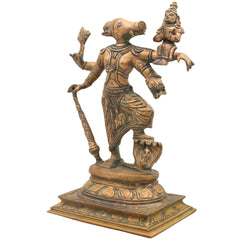 Handcrafted Bronze Panchaloha Varaha Swamy with Bhudevi Idol | Vishnu Varaha Murthy Perumal Bhu Varaha Moorthy Chola Art Sculpture for Temple & Home Decor,Gold, 9 Inch, 1 Piece
