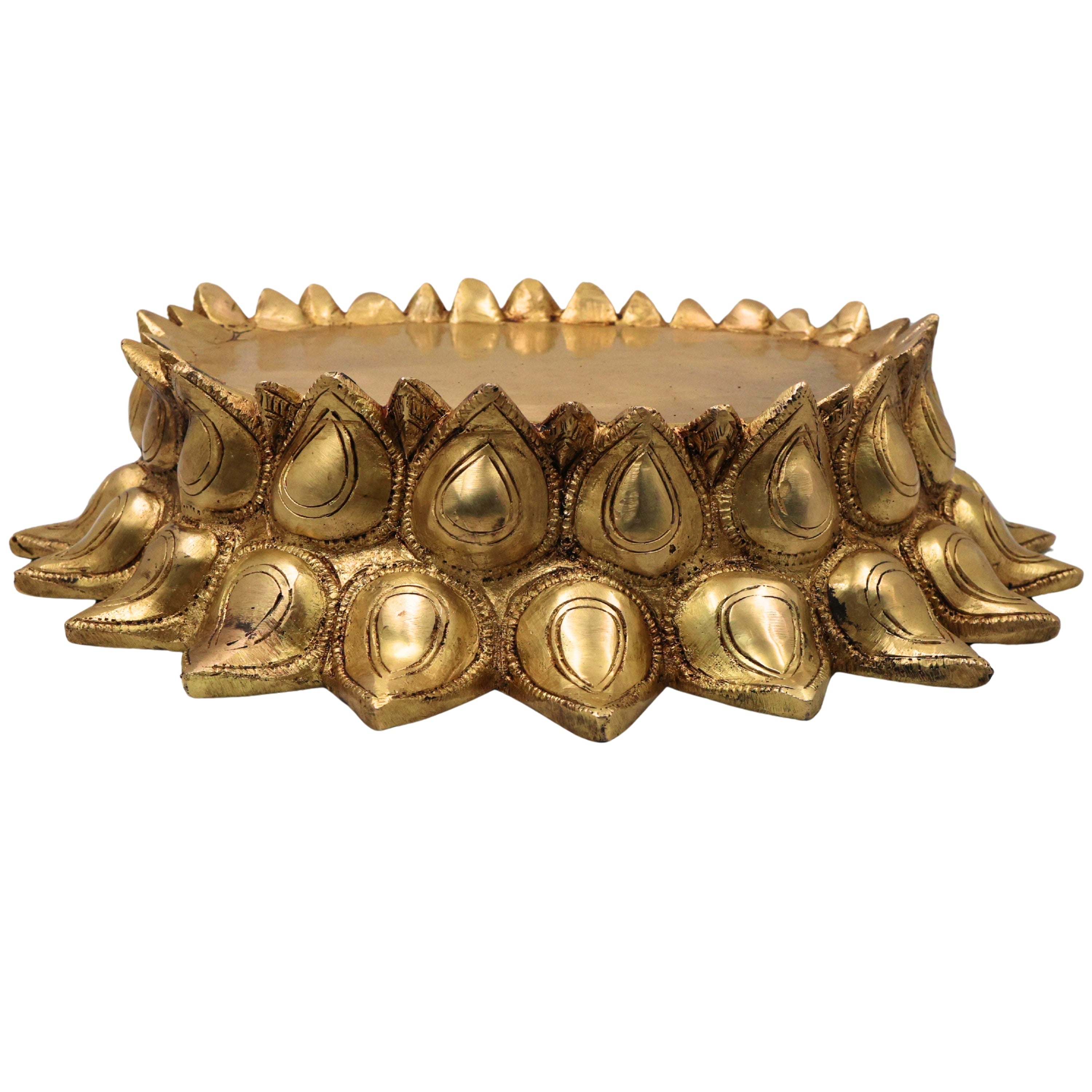 Bhunes Brass Lotus Shaped Pooja Chowki for Kalash and Deity, Handcrafted Mandir Bajot, Big Kamal Sinhasan Stand, Devotional Brass Platform for Temple, Home Decor, Rituals, Gold, 3 Inch, 1 Piece