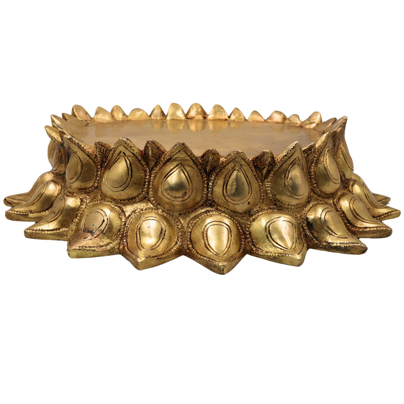 Bhunes Brass Lotus Shaped Pooja Chowki for Kalash and Deity, Handcrafted Mandir Bajot, Big Kamal Sinhasan Stand, Devotional Brass Platform for Temple, Home Decor, Rituals, Gold, 3 Inch, 1 Piece