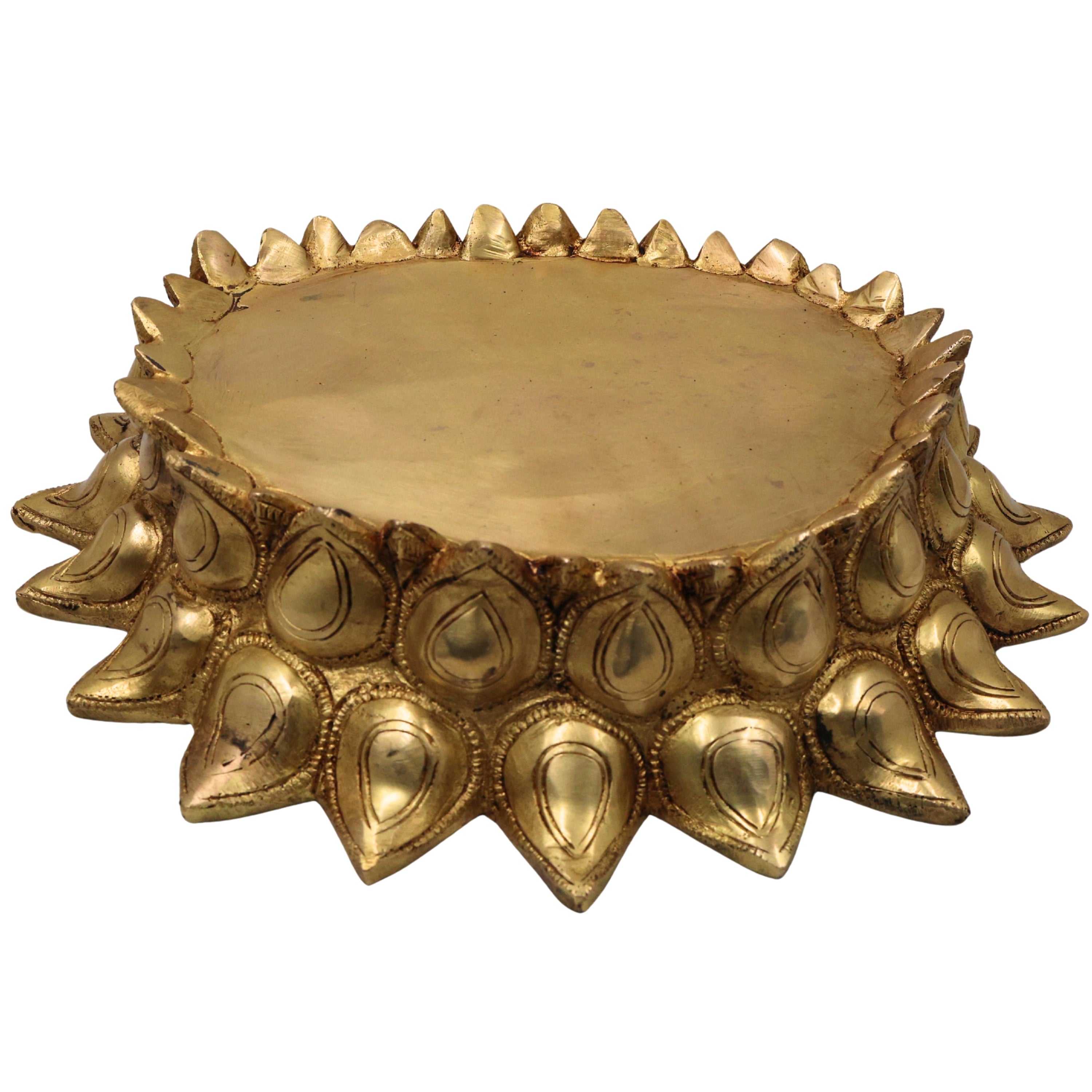 Bhunes Brass Lotus Shaped Pooja Chowki for Kalash and Deity, Handcrafted Mandir Bajot, Big Kamal Sinhasan Stand, Devotional Brass Platform for Temple, Home Decor, Rituals, Gold, 3 Inch, 1 Piece