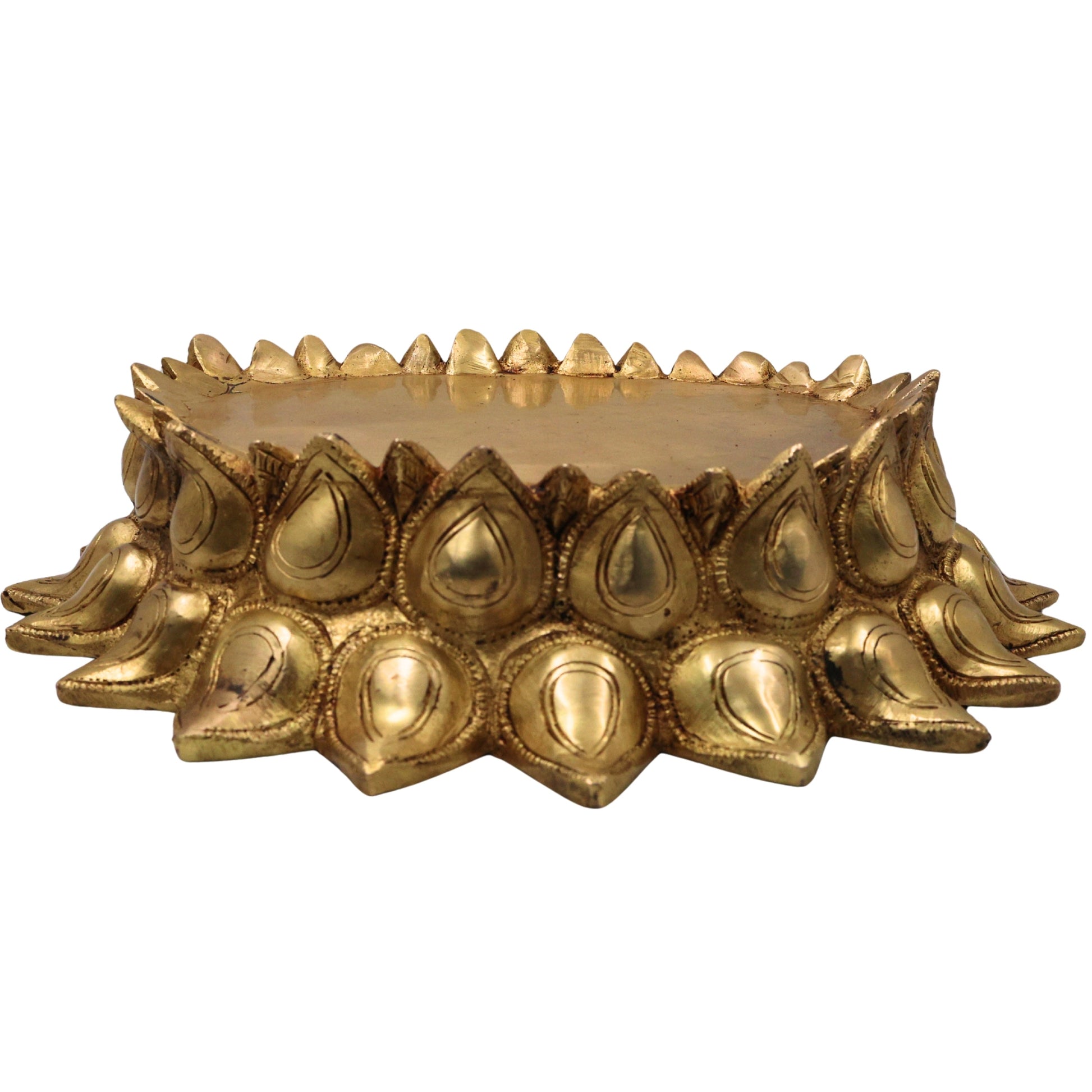 Bhunes Brass Lotus Shaped Pooja Chowki for Kalash and Deity, Handcrafted Mandir Bajot, Big Kamal Sinhasan Stand, Devotional Brass Platform for Temple, Home Decor, Rituals, Gold, 3 Inch, 1 Piece