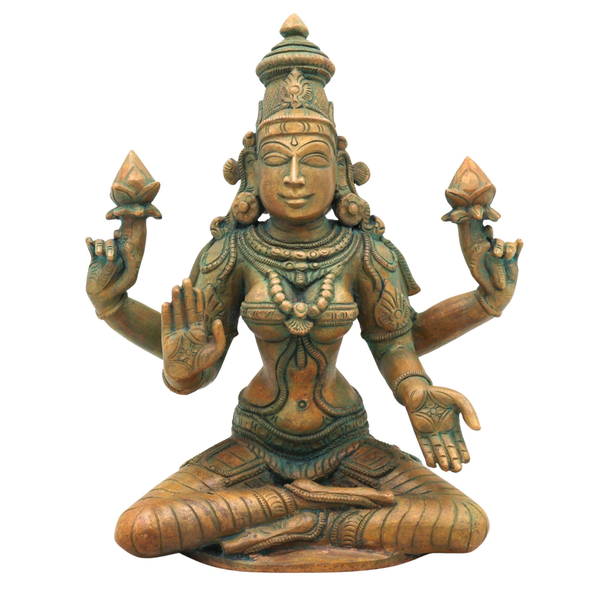 Handmade Panchaloha Bronze Mahalakshmi Idol | Goddess Maha lakshmi Narayani Kamala Devi Statue for Pooja, Temple & Home Decor, Brown, 7 Inch, 1 Piece