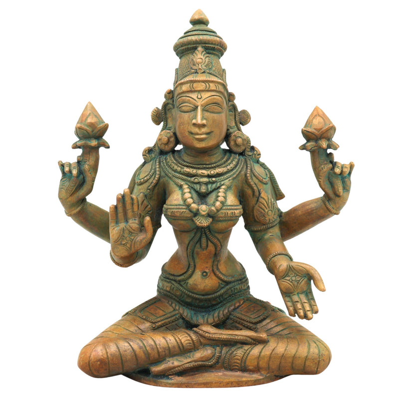 Handmade Panchaloha Bronze Mahalakshmi Idol | Goddess Maha lakshmi Narayani Kamala Devi Statue for Pooja, Temple & Home Decor, Brown, 7 Inch, 1 Piece