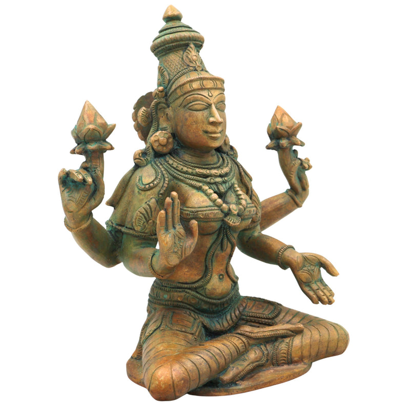 Handmade Panchaloha Bronze Mahalakshmi Idol | Goddess Maha lakshmi Narayani Kamala Devi Statue for Pooja, Temple & Home Decor, Brown, 7 Inch, 1 Piece