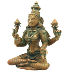 Handmade Panchaloha Bronze Mahalakshmi Idol | Goddess Maha lakshmi Narayani Kamala Devi Statue for Pooja, Temple & Home Decor, Brown, 7 Inch, 1 Piece