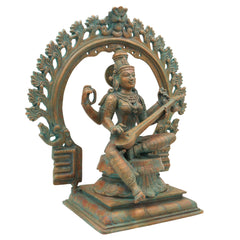 Handcrafted Panchaloha Goddess Saraswati Idol, Sharada Devi, Vani, Bharati, Vagdevi Bronze Murti for Puja, Temple & Home Decor,Brown, 13.5 Inch, 1 Piece