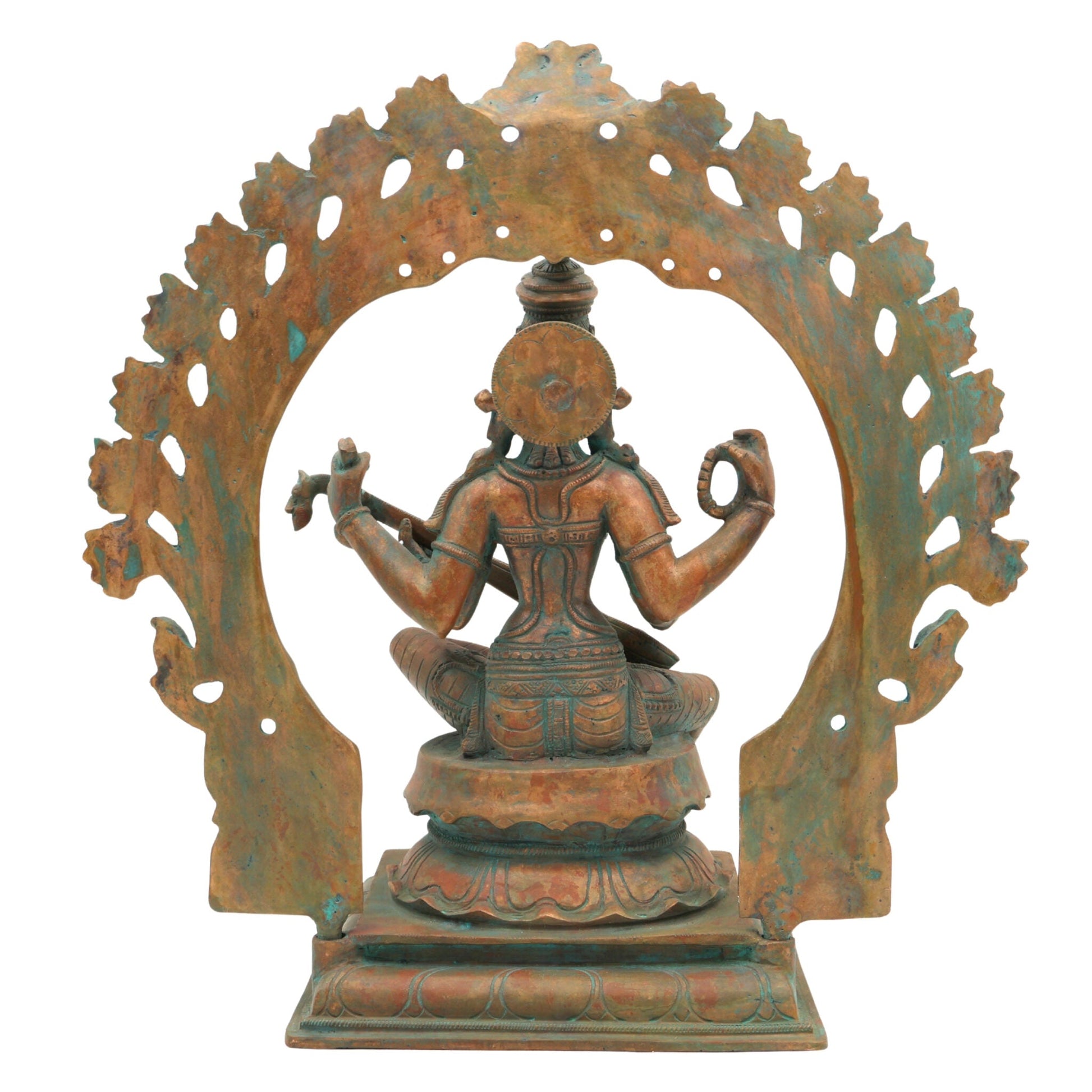 Handcrafted Panchaloha Goddess Saraswati Idol, Sharada Devi, Vani, Bharati, Vagdevi Bronze Murti for Puja, Temple & Home Decor,Brown, 13.5 Inch, 1 Piece