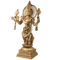 Brass Krishna Idol in Tribhangi Mudra, Gopal, Govinda, Balakrishna Murti for Pooja, Home Decor, Gifts & Temple Sculpture,Gold, 24 Inch, 1 Piece