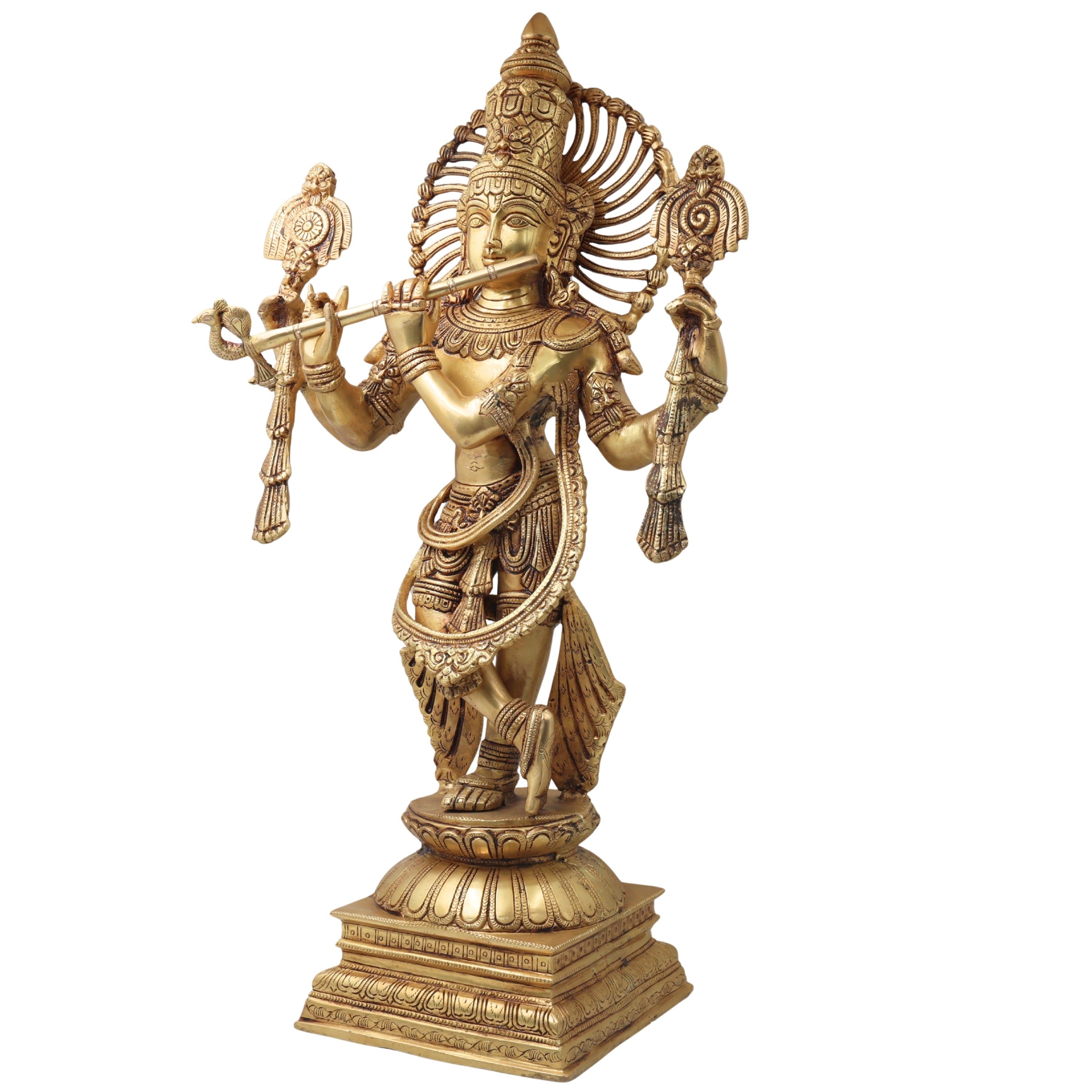 Brass Krishna Idol in Tribhangi Mudra, Gopal, Govinda, Balakrishna Murti for Pooja, Home Decor, Gifts & Temple Sculpture,Gold, 24 Inch, 1 Piece