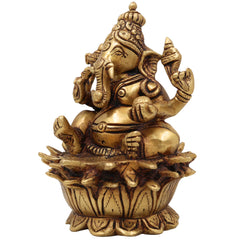 Handcrafted Brass Ganesh Idol | Vinayaka Ganpati Murti for Home Temple Decor | Pital Gajanana Statue | Vighnaharta Siddhivinayak Pooja Showpiece by Bhunes,Gold, 6 Inch, 1 Piece