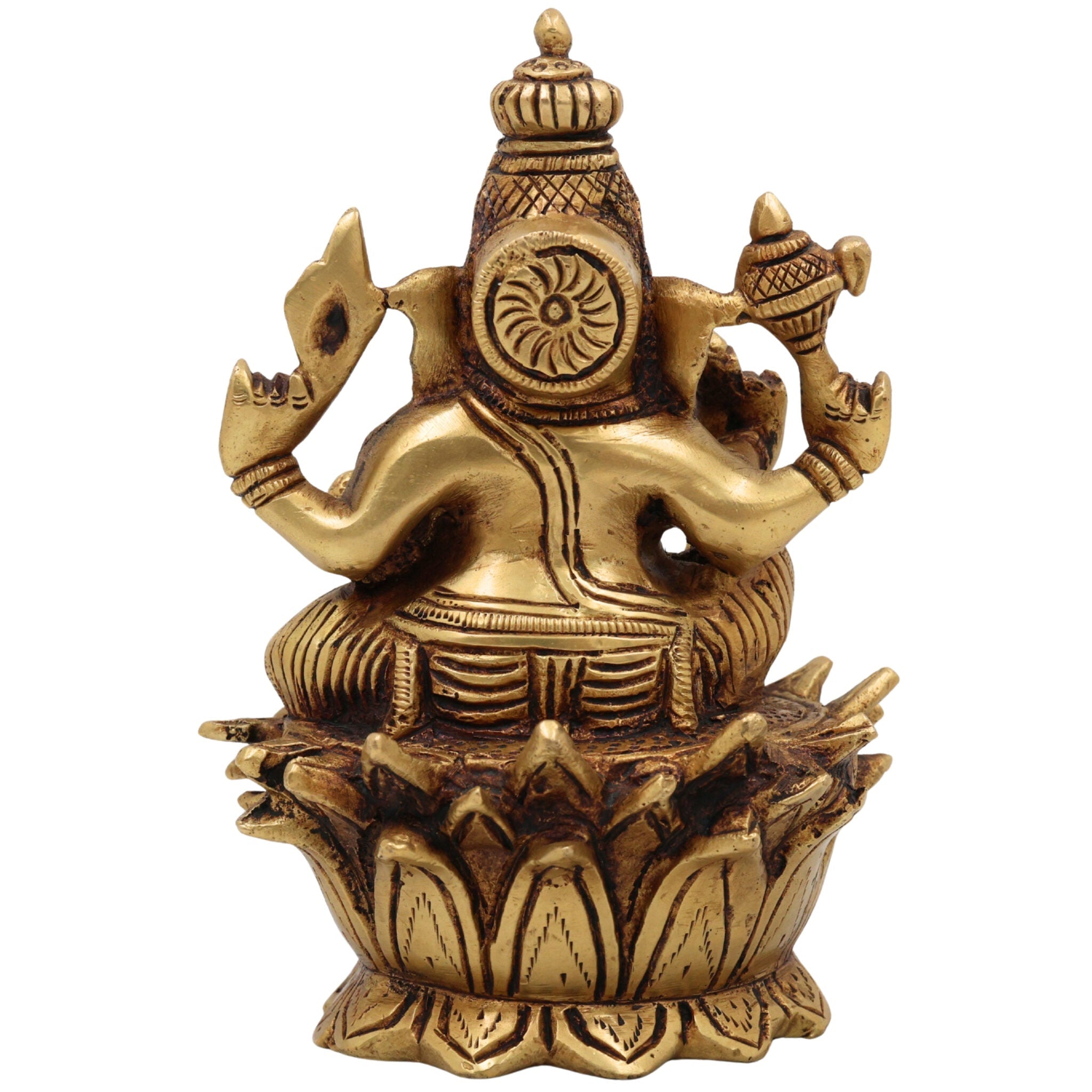 Handcrafted Brass Ganesh Idol | Vinayaka Ganpati Murti for Home Temple Decor | Pital Gajanana Statue | Vighnaharta Siddhivinayak Pooja Showpiece by Bhunes,Gold, 6 Inch, 1 Piece