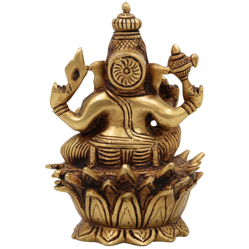 Handcrafted Brass Ganesh Idol | Vinayaka Ganpati Murti for Home Temple Decor | Pital Gajanana Statue | Vighnaharta Siddhivinayak Pooja Showpiece by Bhunes,Gold, 6 Inch, 1 Piece