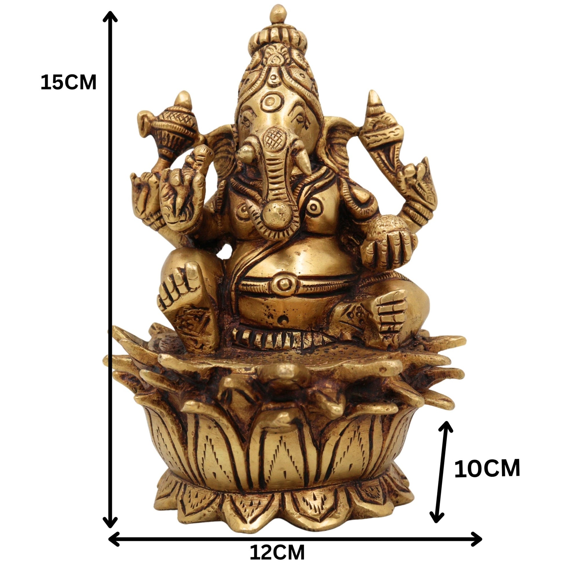 Handcrafted Brass Ganesh Idol | Vinayaka Ganpati Murti for Home Temple Decor | Pital Gajanana Statue | Vighnaharta Siddhivinayak Pooja Showpiece by Bhunes,Gold, 6 Inch, 1 Piece