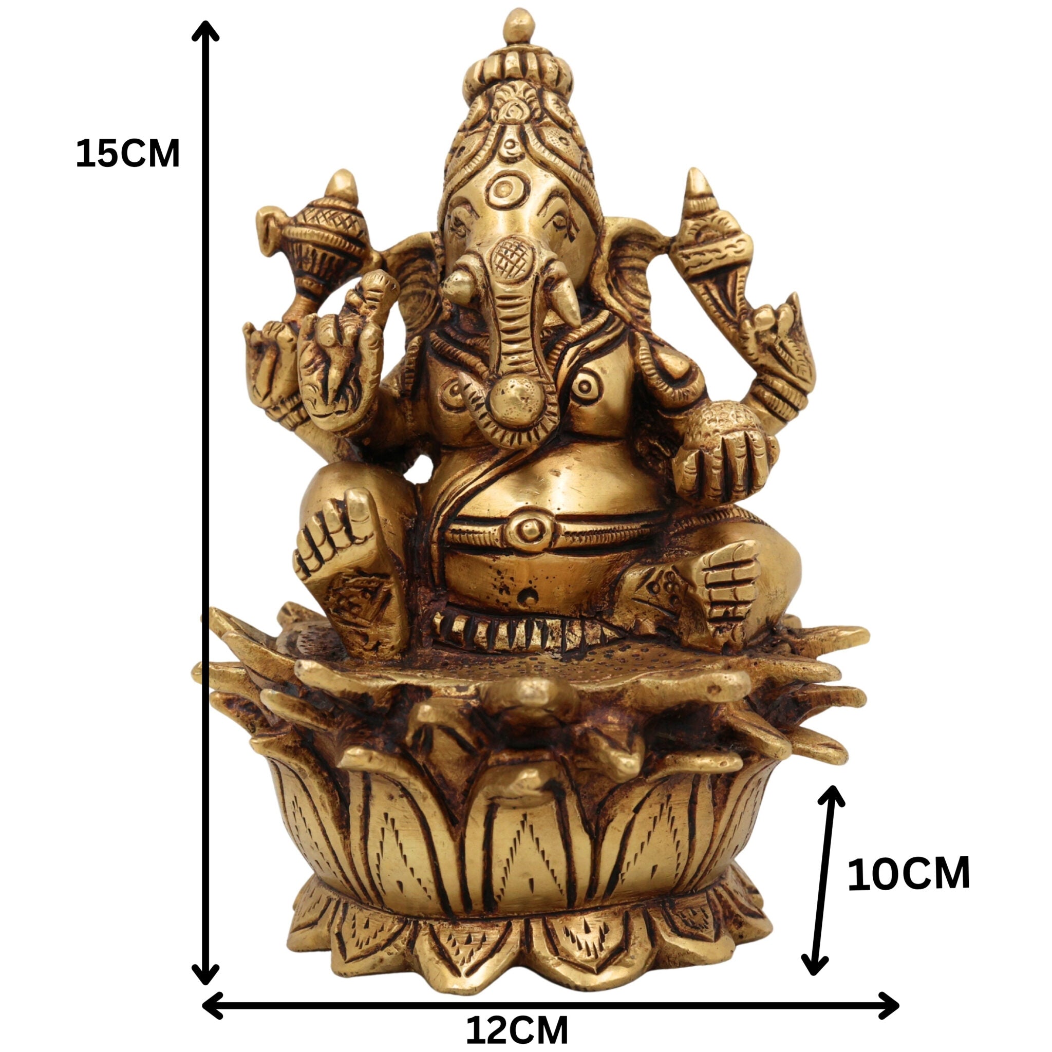 Handcrafted Brass Ganesh Idol | Vinayaka Ganpati Murti for Home Temple Decor | Pital Gajanana Statue | Vighnaharta Siddhivinayak Pooja Showpiece by Bhunes,Gold, 6 Inch, 1 Piece