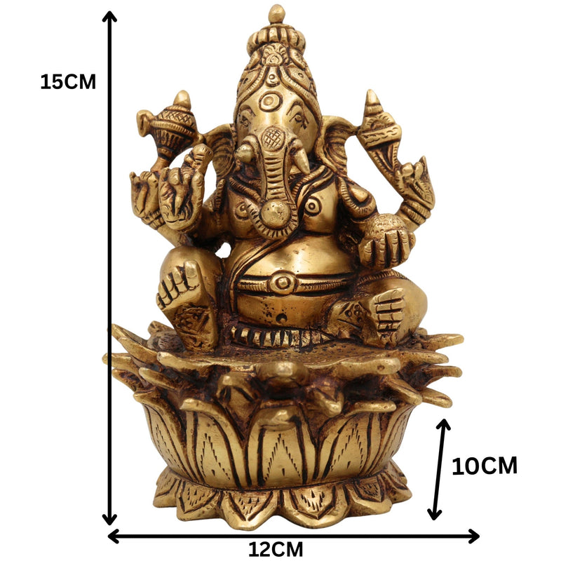 Handcrafted Brass Ganesh Idol | Vinayaka Ganpati Murti for Home Temple Decor | Pital Gajanana Statue | Vighnaharta Siddhivinayak Pooja Showpiece by Bhunes,Gold, 6 Inch, 1 Piece