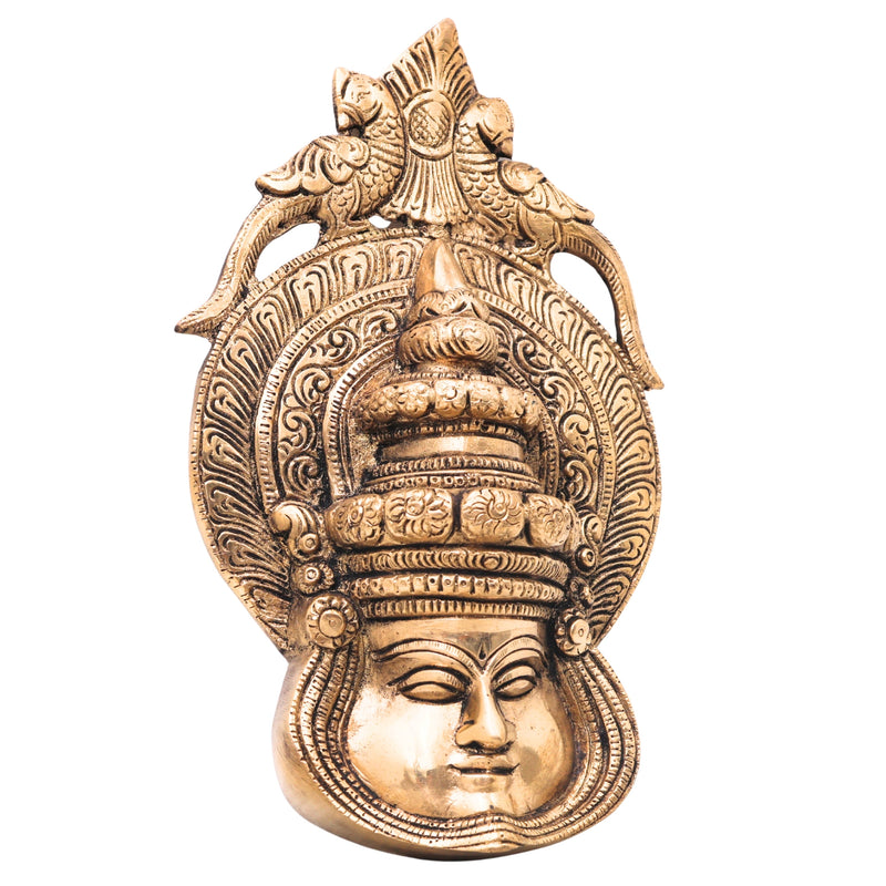 Brass Kathakali Face Wall Hanging, Peetal Pital Kathakali Mask Idol, Kerala Kathakali Face for Home Decor,Gold, 7.5 Inch, 1 Piece