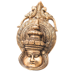 Brass Kathakali Face Wall Hanging, Peetal Pital Kathakali Mask Idol, Kerala Kathakali Face for Home Decor,Gold, 7.5 Inch, 1 Piece