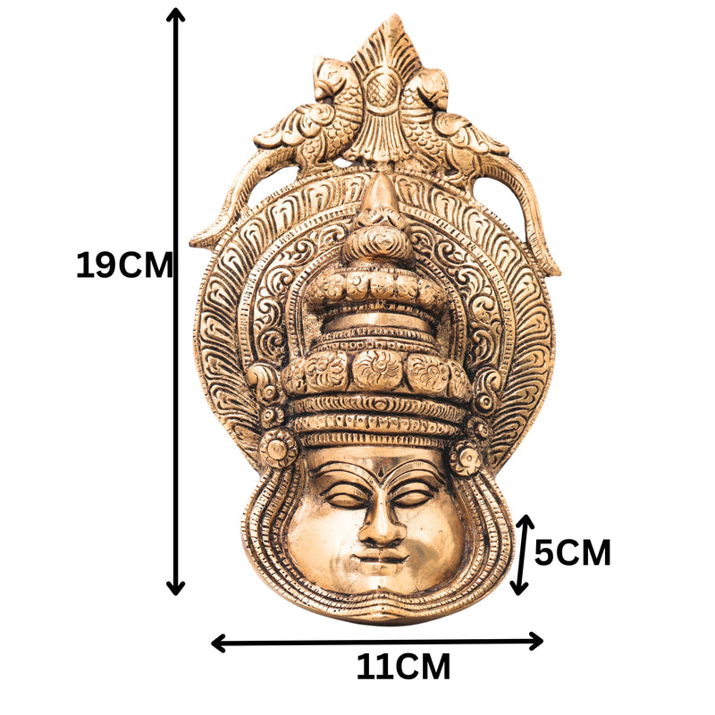 Brass Kathakali Face Wall Hanging, Peetal Pital Kathakali Mask Idol, Kerala Kathakali Face for Home Decor,Gold, 7.5 Inch, 1 Piece
