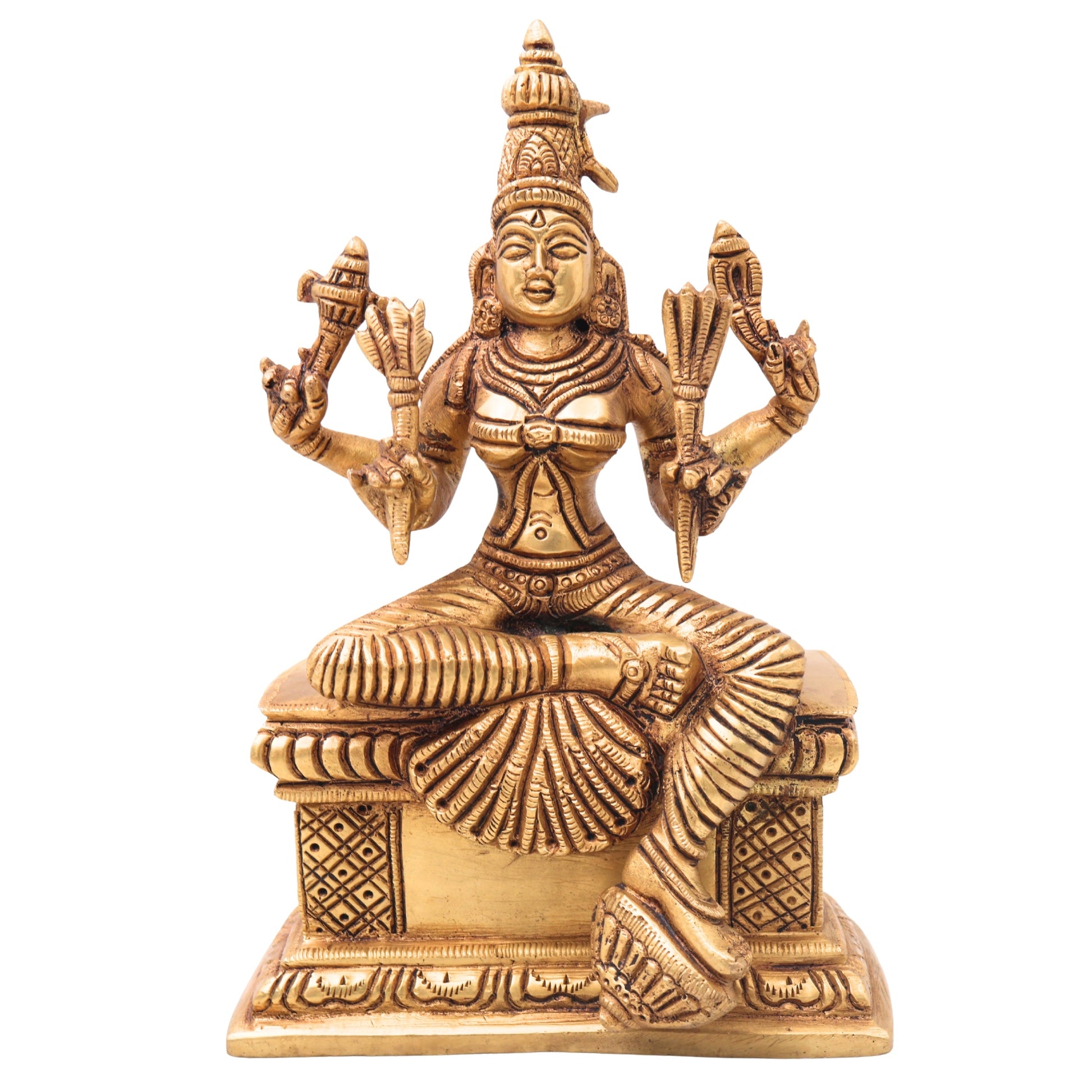 Brass RajaRajeshwari Idol | Tripura Sundari Murti | Lalita Shodashi Kamakshi Sculpture | Hindu Goddess Pooja Idol | Home & Temple Decor,Gold, 8 Inch, 1 Piece