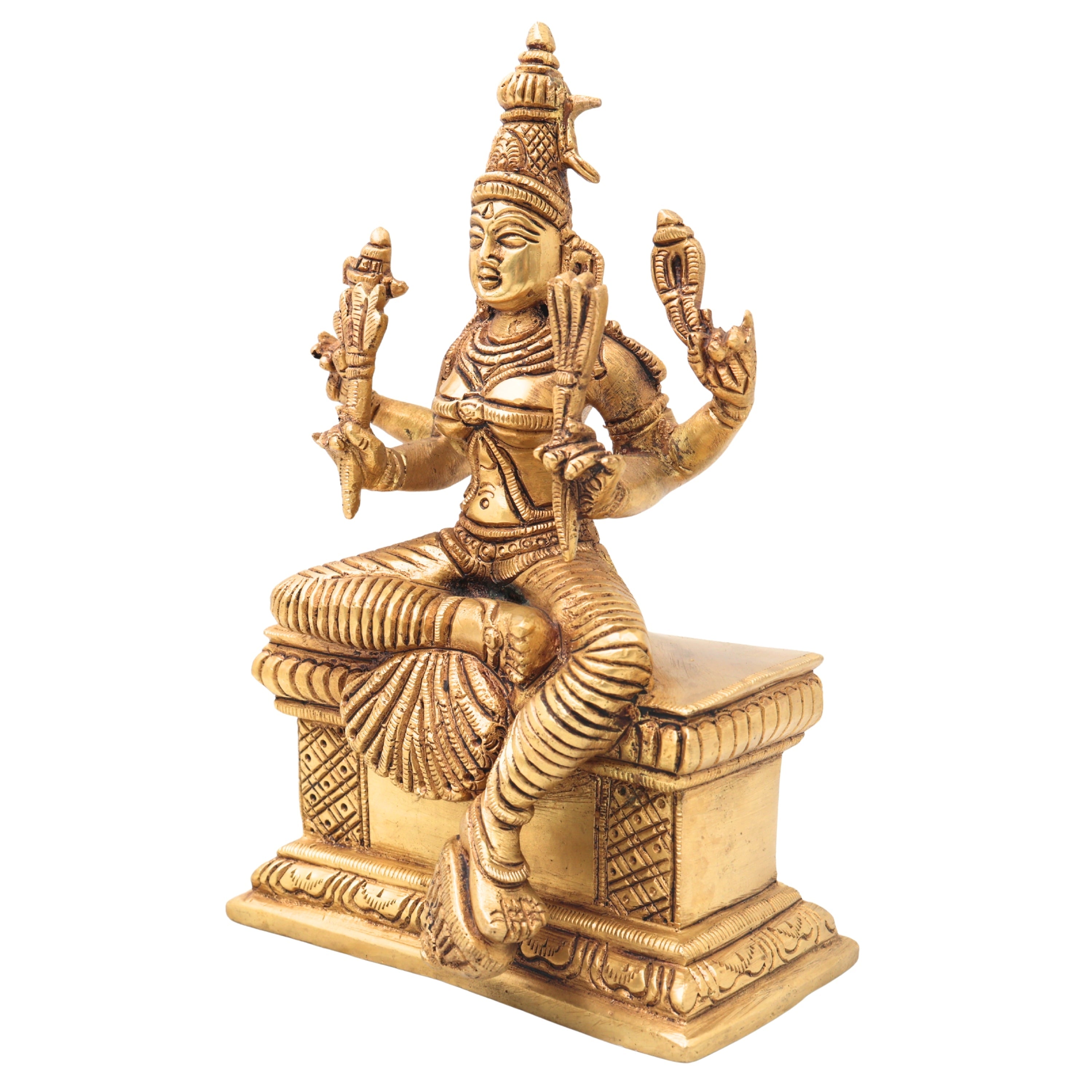 Brass RajaRajeshwari Idol | Tripura Sundari Murti | Lalita Shodashi Kamakshi Sculpture | Hindu Goddess Pooja Idol | Home & Temple Decor,Gold, 8 Inch, 1 Piece