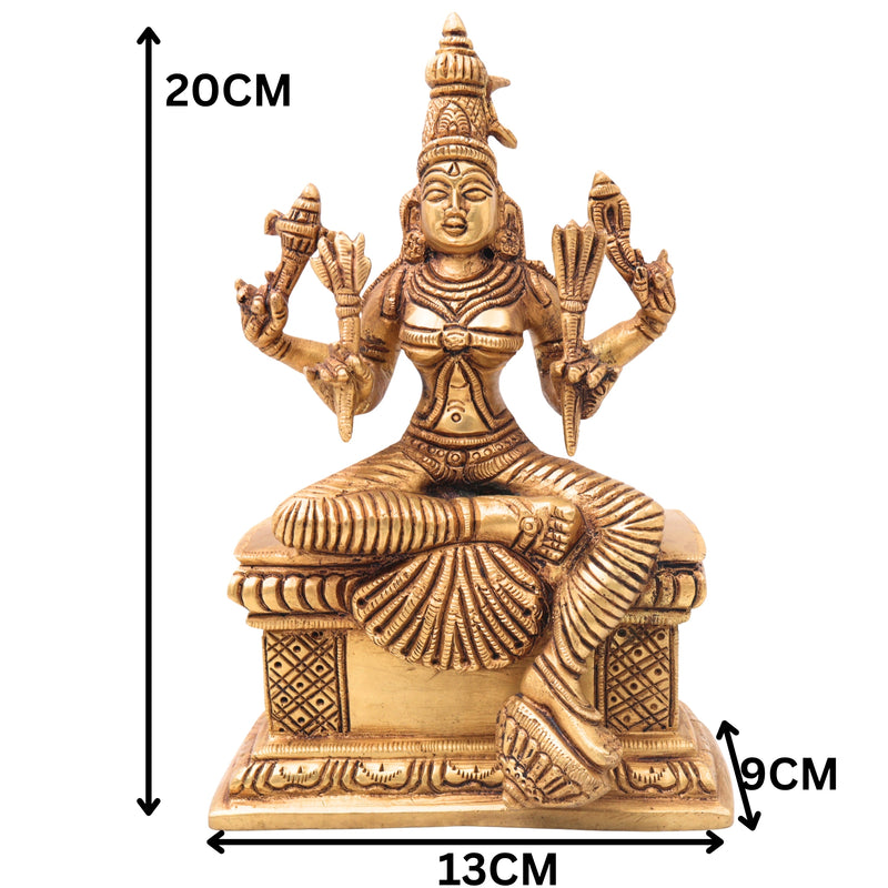 Brass RajaRajeshwari Idol | Tripura Sundari Murti | Lalita Shodashi Kamakshi Sculpture | Hindu Goddess Pooja Idol | Home & Temple Decor,Gold, 8 Inch, 1 Piece