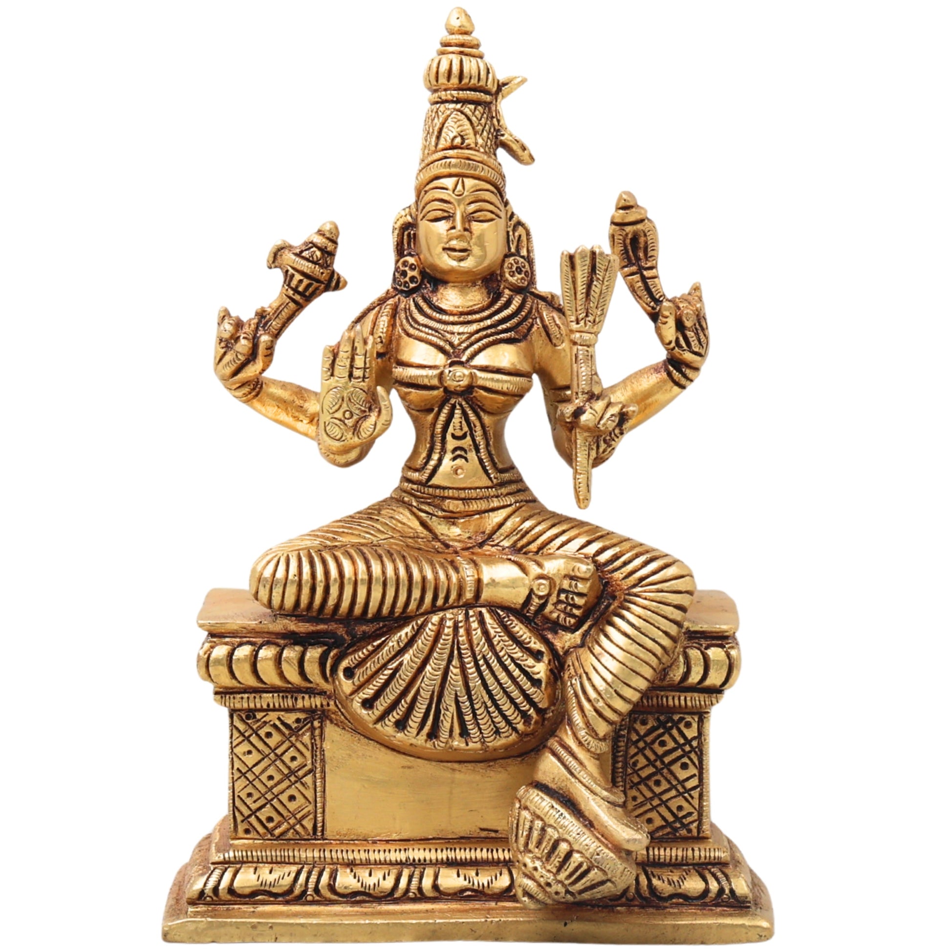 Brass RajaRajeshwari Idol | Rajarajeshwari Murti | Lalita Tripura Sundari, Shodashi, Kamakshi, Adi Parashakti Statue | Home, Temple & Pooja Decor,Gold, 8 Inch, 1 Piece