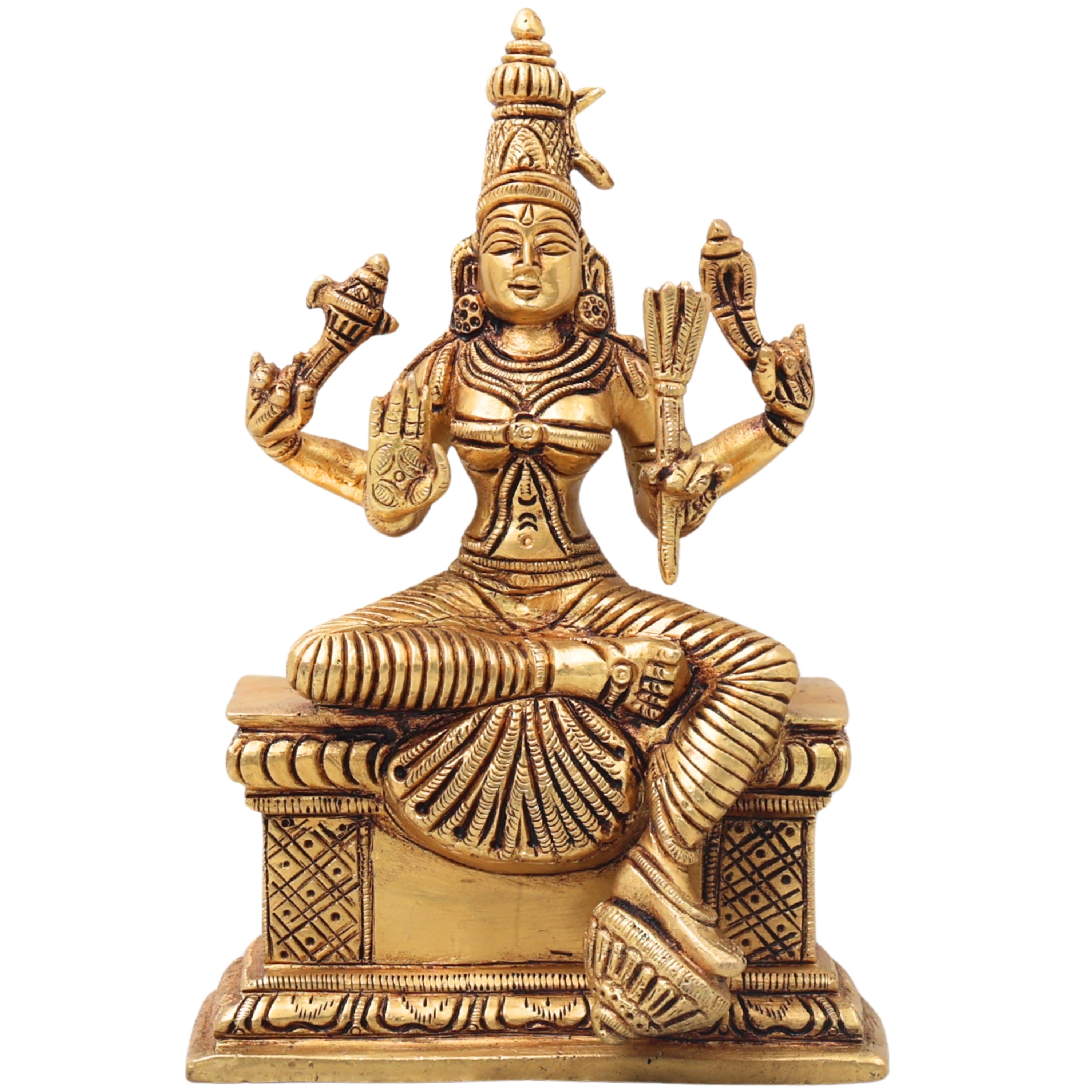 Brass RajaRajeshwari Idol | Rajarajeshwari Murti | Lalita Tripura Sundari, Shodashi, Kamakshi, Adi Parashakti Statue | Home, Temple & Pooja Decor,Gold, 8 Inch, 1 Piece