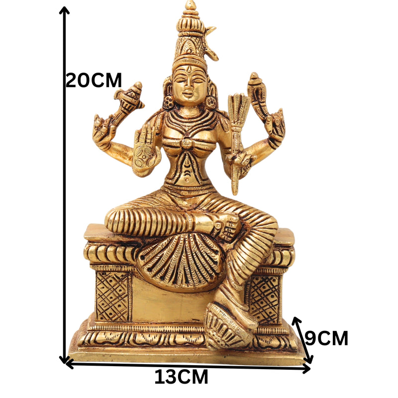 Brass RajaRajeshwari Idol | Rajarajeshwari Murti | Lalita Tripura Sundari, Shodashi, Kamakshi, Adi Parashakti Statue | Home, Temple & Pooja Decor,Gold, 8 Inch, 1 Piece