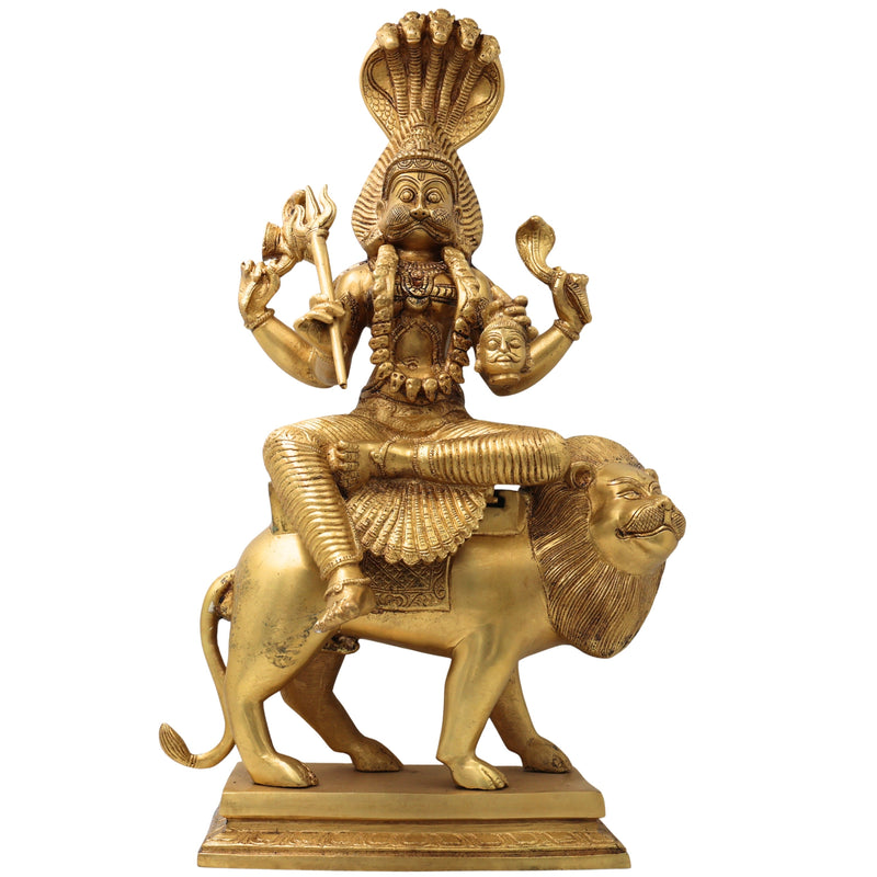 Pratyangira Devi Idol, Atharvana Bhadrakali Murti, Narasimhi Simhamukhi Brass Statue for Pooja Room, Temple, Home Decor, Office & Spiritual Gifts,Gold, 17 Inch, 1 Piece