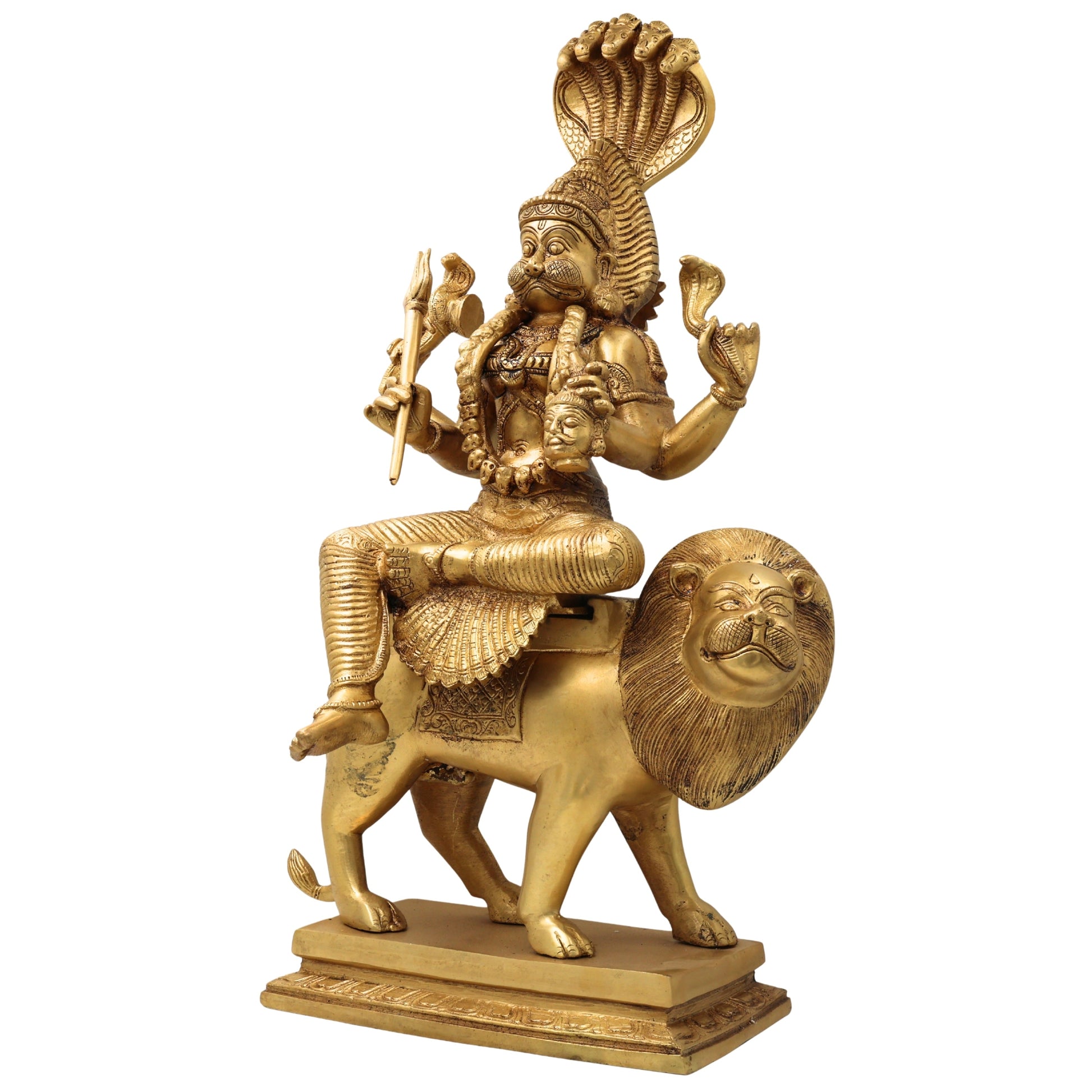 Pratyangira Devi Idol, Atharvana Bhadrakali Murti, Narasimhi Simhamukhi Brass Statue for Pooja Room, Temple, Home Decor, Office & Spiritual Gifts,Gold, 17 Inch, 1 Piece