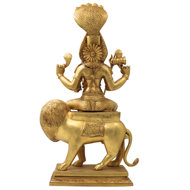 Pratyangira Devi Idol, Atharvana Bhadrakali Murti, Narasimhi Simhamukhi Brass Statue for Pooja Room, Temple, Home Decor, Office & Spiritual Gifts,Gold, 17 Inch, 1 Piece