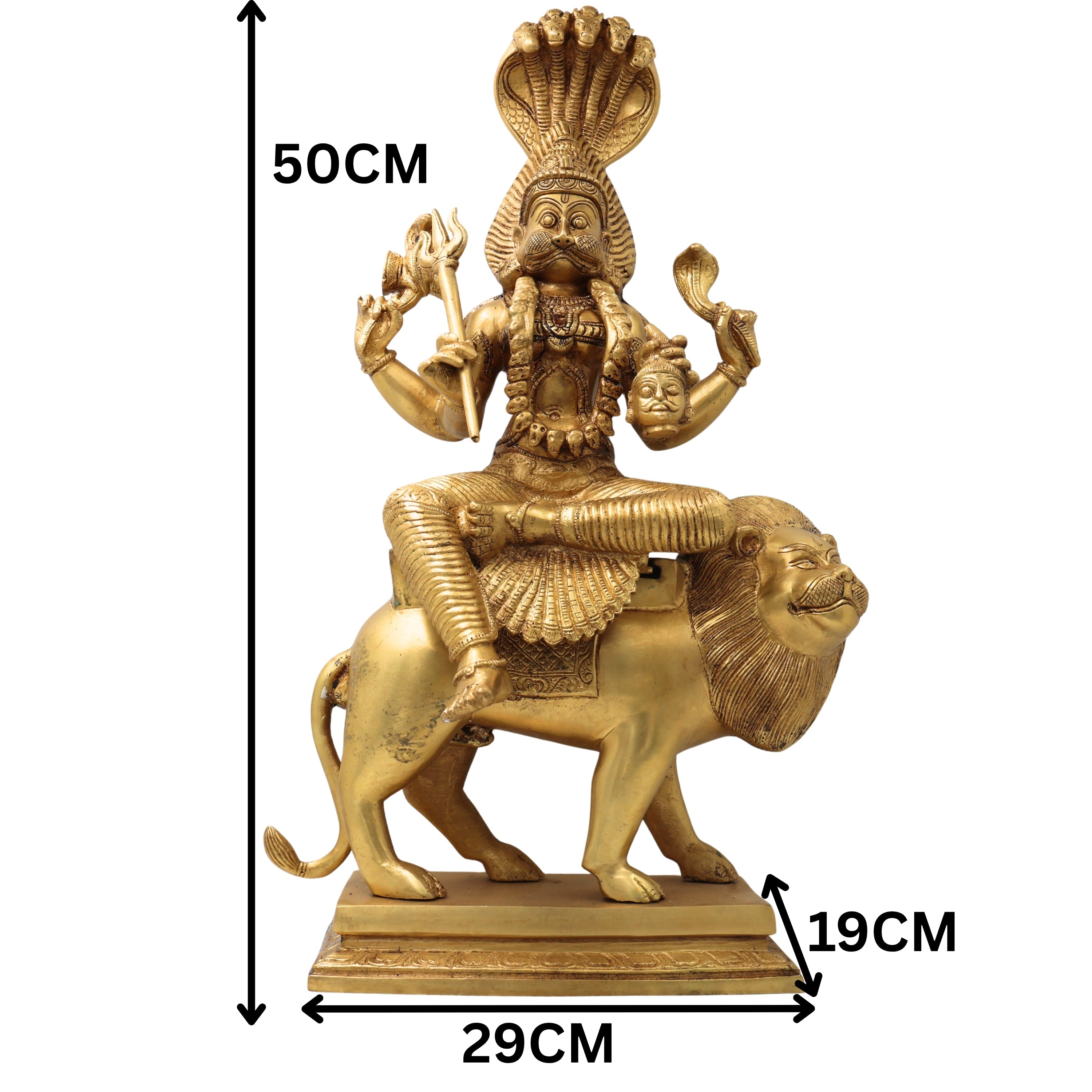Pratyangira Devi Idol, Atharvana Bhadrakali Murti, Narasimhi Simhamukhi Brass Statue for Pooja Room, Temple, Home Decor, Office & Spiritual Gifts,Gold, 17 Inch, 1 Piece
