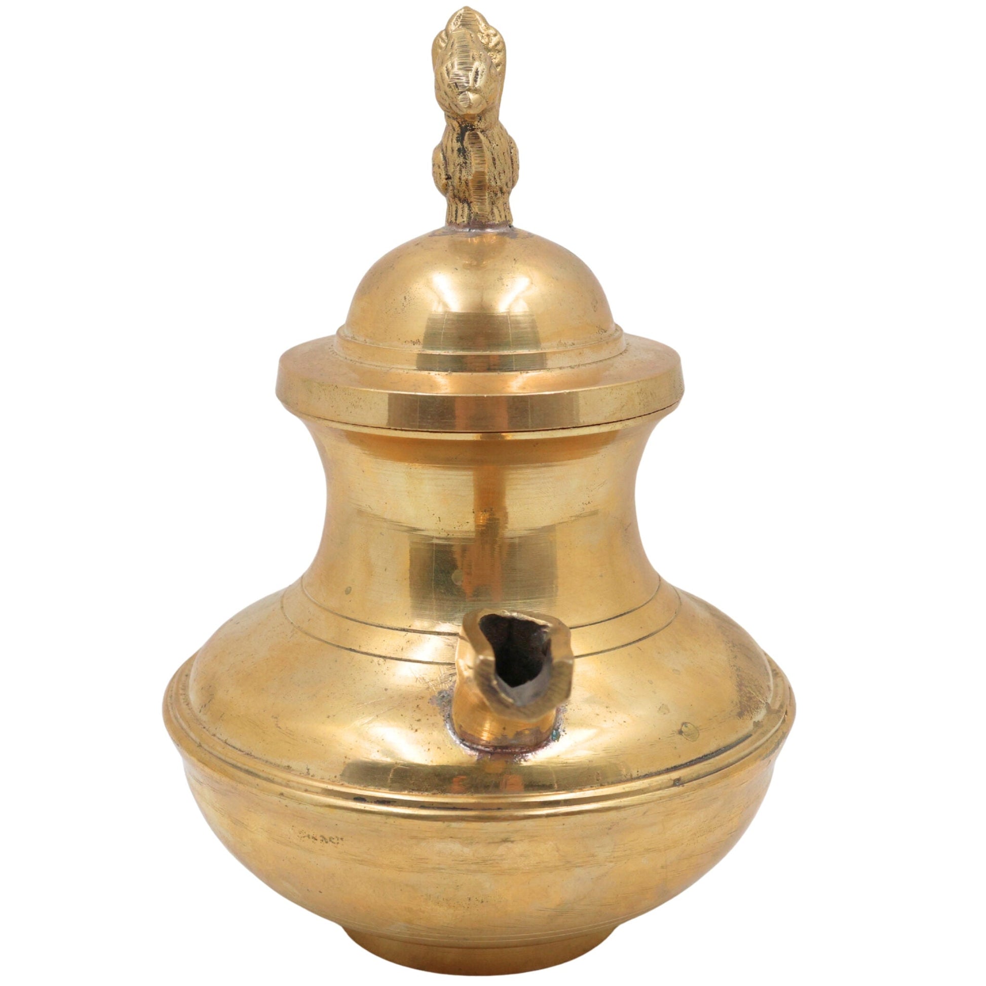 Brass Ghee Pot, Peetal Nei Kudam, Pittal Ghee Vessel, Traditional Temple Nei Sombu, Antique Brass Ghee Kalash,Gold, 8 Inch, 1 Piece