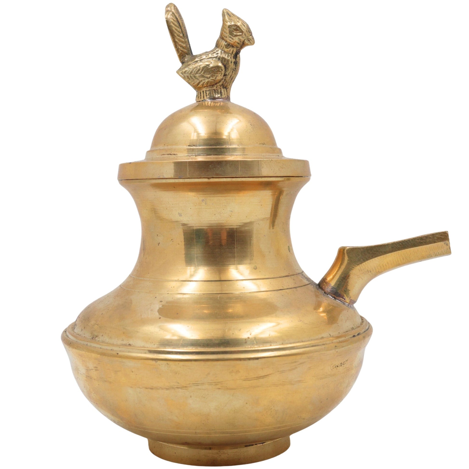 Brass Ghee Pot, Peetal Nei Kudam, Pittal Ghee Vessel, Traditional Temple Nei Sombu, Antique Brass Ghee Kalash,Gold, 8 Inch, 1 Piece