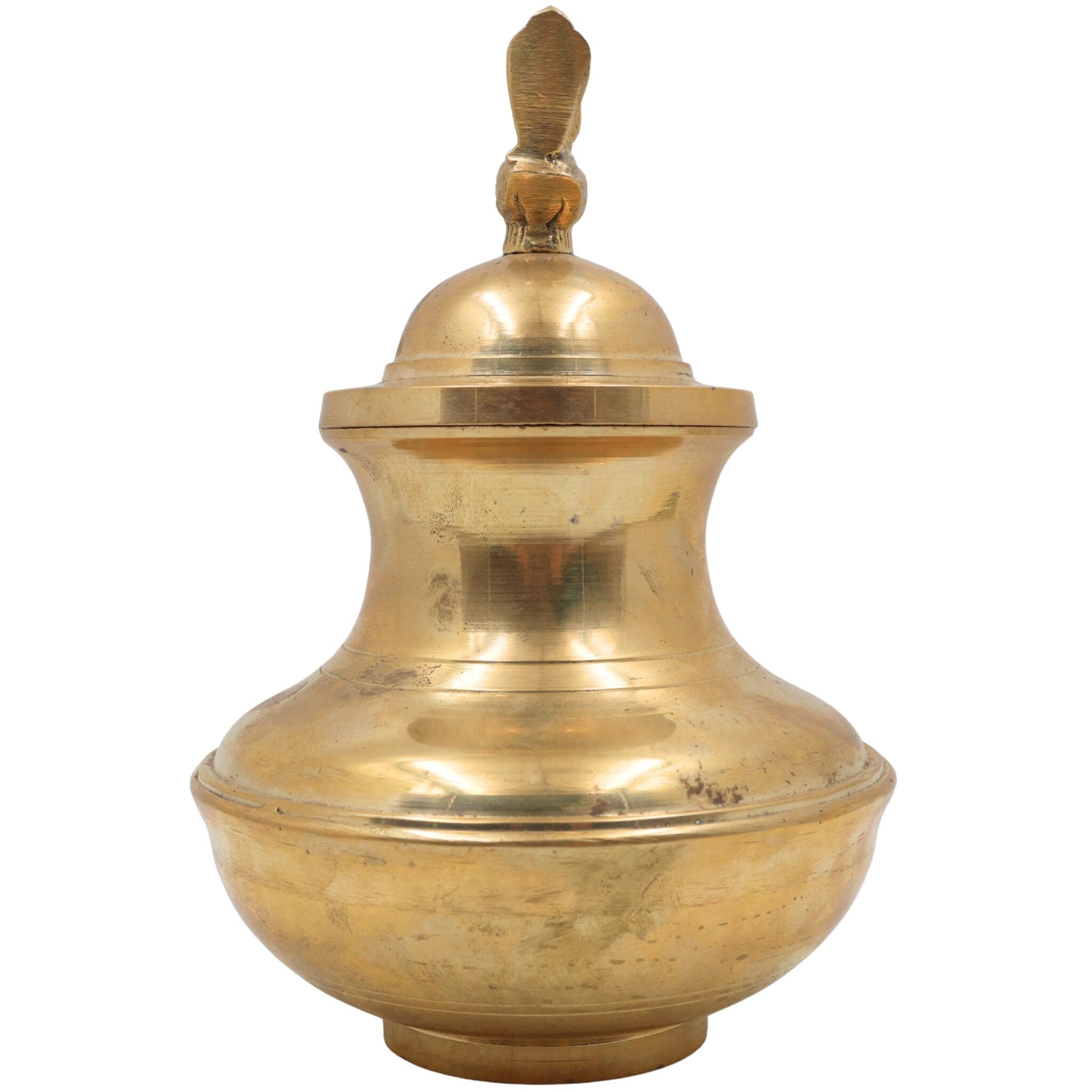 Brass Ghee Pot, Peetal Nei Kudam, Pittal Ghee Vessel, Traditional Temple Nei Sombu, Antique Brass Ghee Kalash,Gold, 8 Inch, 1 Piece