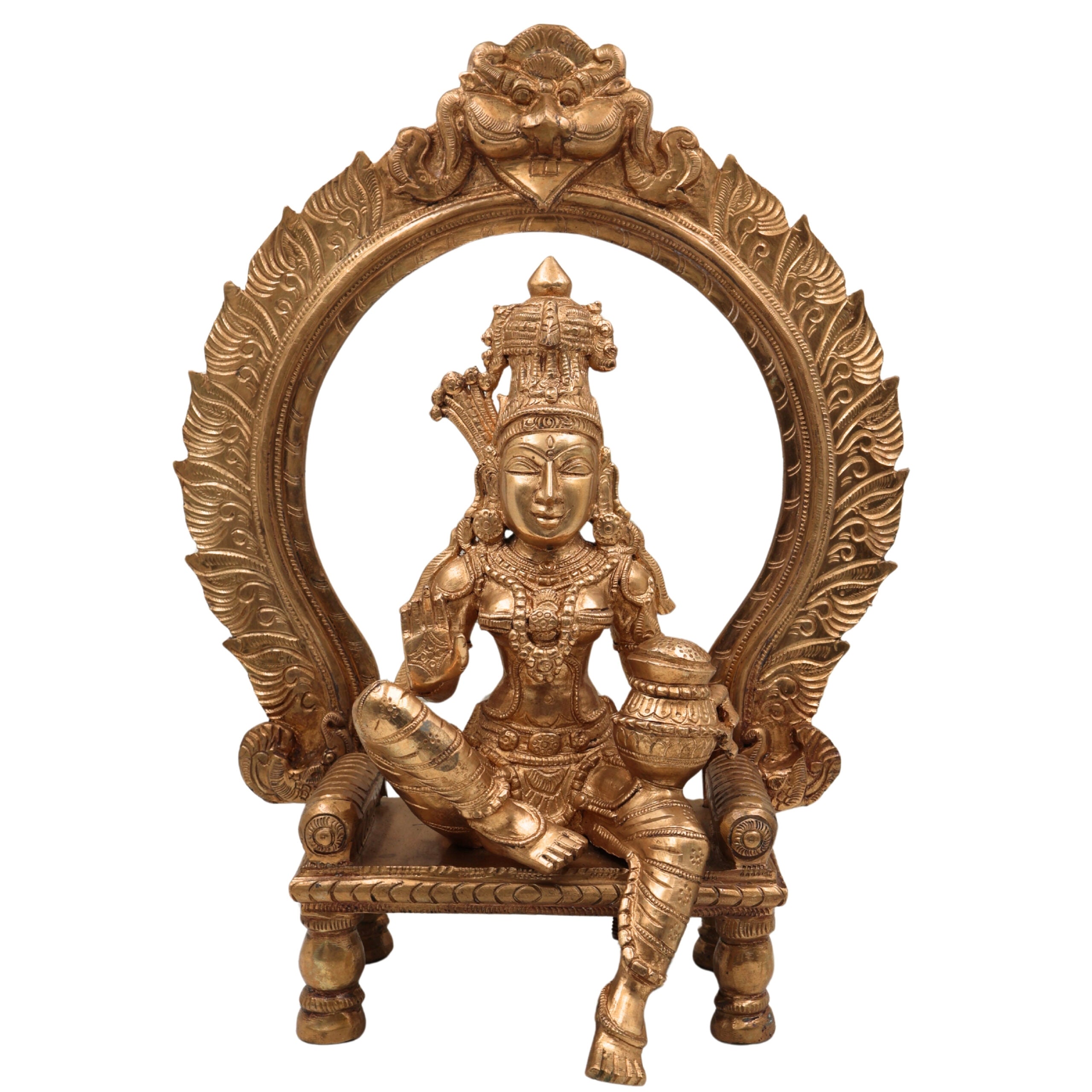 Panchaloha Handcrafted Annapurna Devi Sitting Idol – Bronze Goddess Annapoorna Murti for Home Temple & Decor, Brown, 15 Inch, 1 Piece